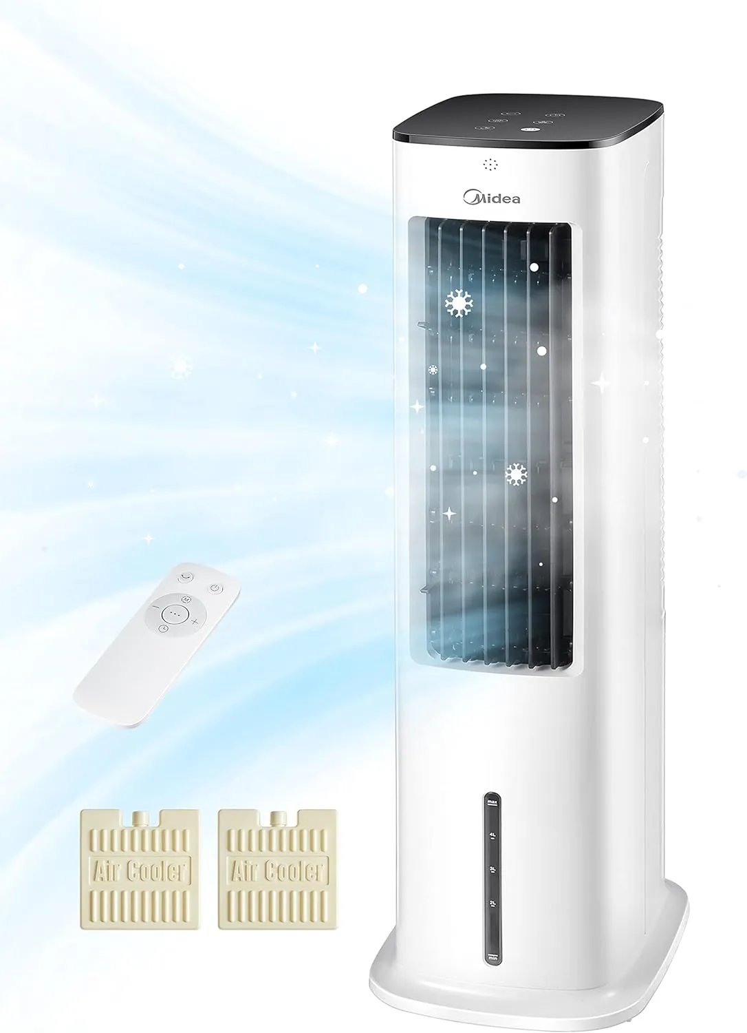 Bild von Midea mobiler Luftkühler mit 5L Wasserkühlung, 355m³/h, Fernbedienung und Ionisation in Weiß