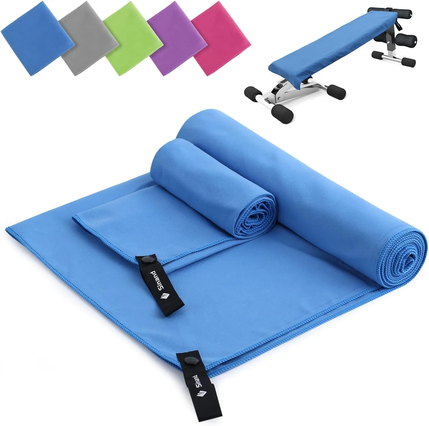 Bild von Mikrofaser Handtuch Set mit zwei Größen, groß 180x60 cm und klein 80x40 cm, schnelltrocknend für Sport und Bad