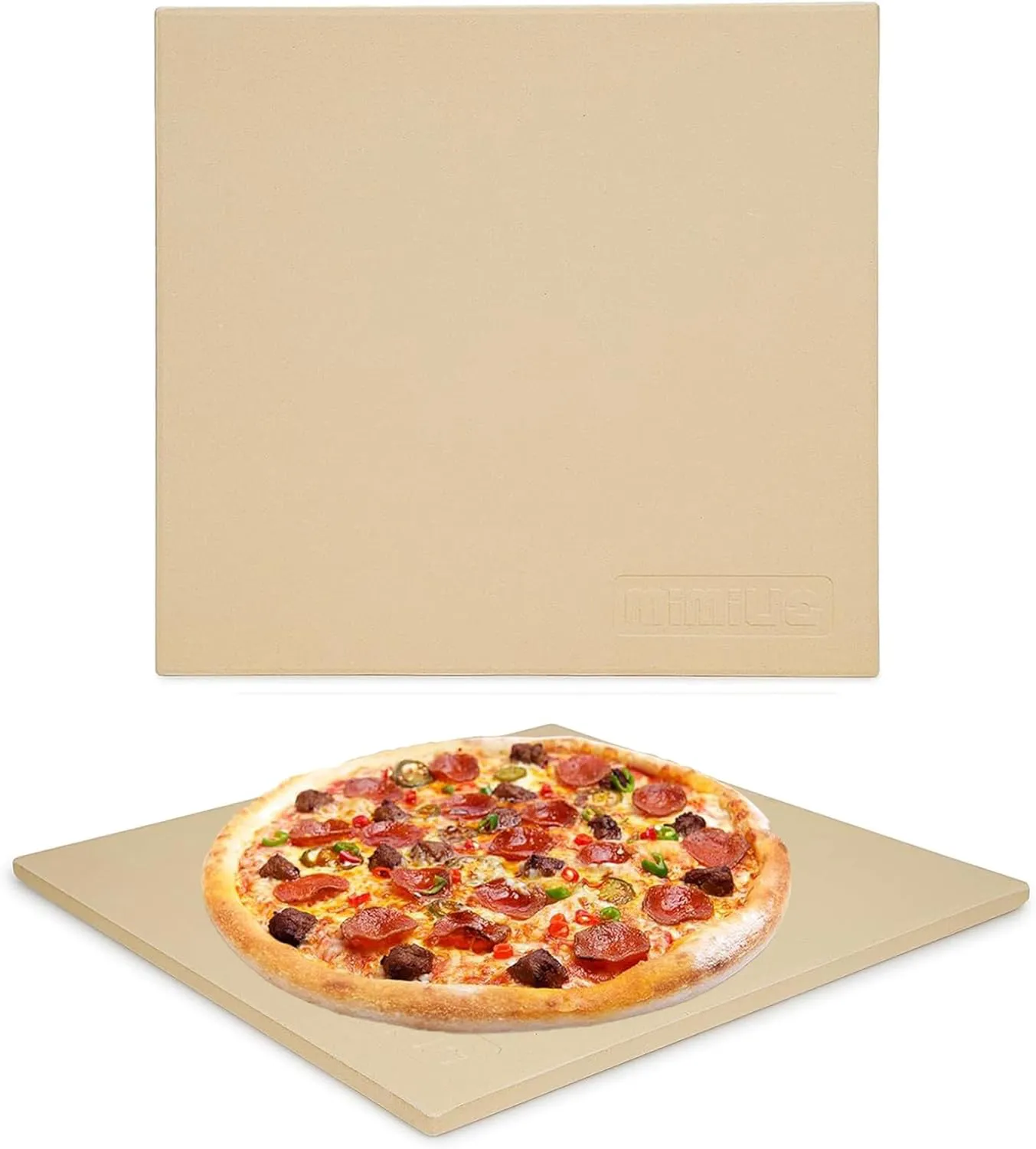 Bild von Mimiuo Pizzastein aus Cordierit mit quadratischer Form, 33 x 33 cm, für Backofen und Gasgrill, ideal zum Backen und Servieren von Pizza, Brot und Gebäck