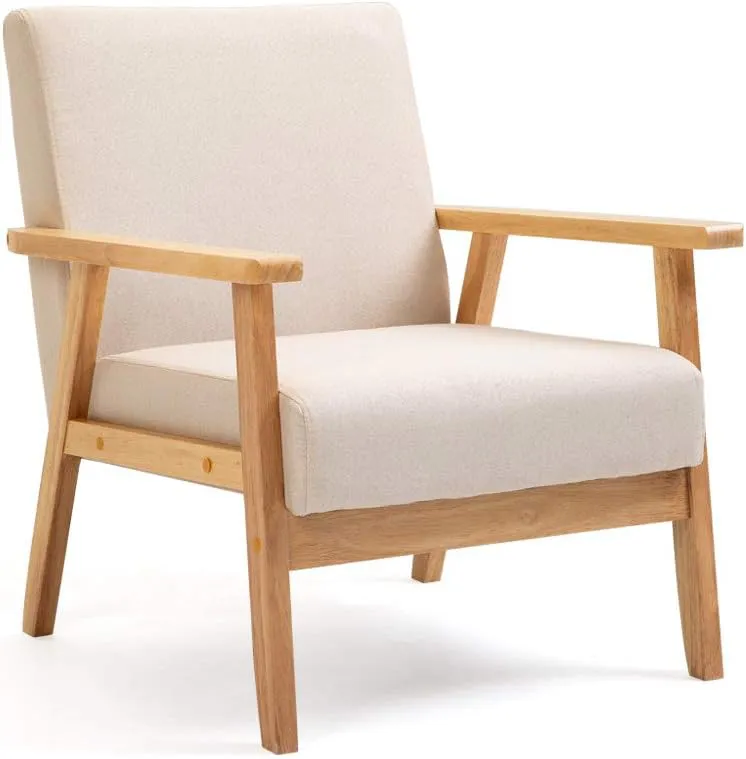 Bild von Mingone gepolsterter Cocktailsessel im skandinavischen Stil in Beige, 64,5 x 67 x 73,5 cm