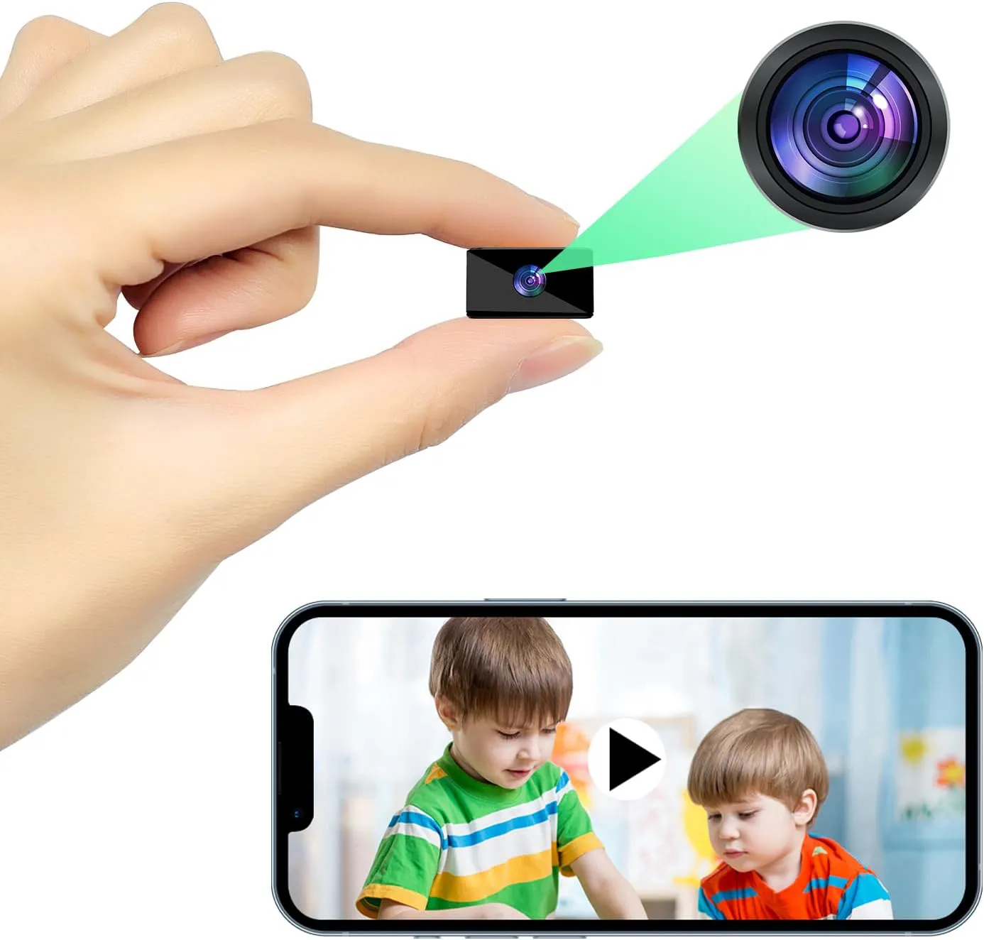Bild von Mini Kamera mit 1080P Full HD, 140 Grad Weitwinkel und WLAN für Live-Übertragung über App, akkubetrieben mit Bewegungserkennung für Zuhause und Büro