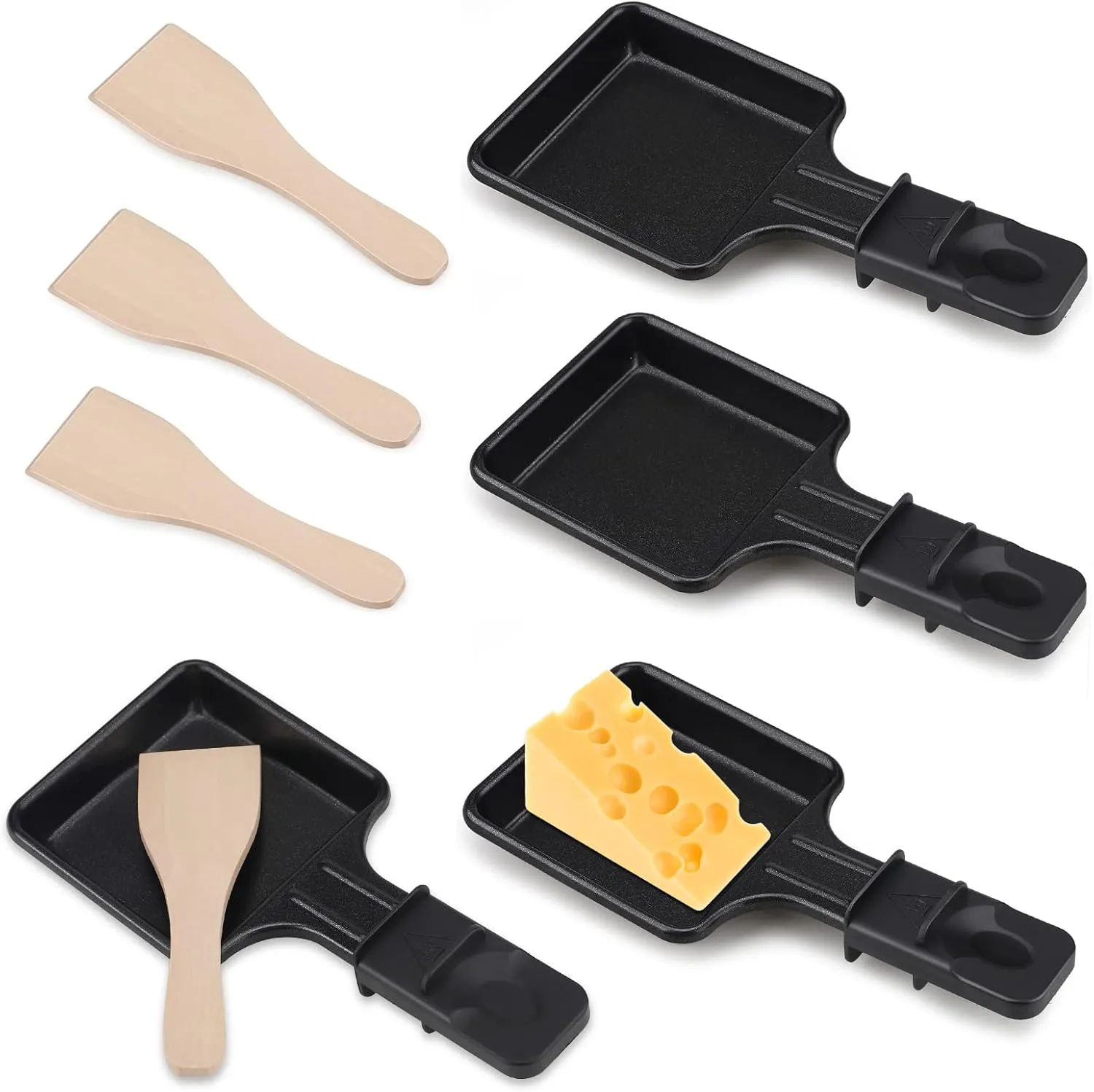 Bild von Mini Raclette Grill Set mit 4 antihaftbeschichteten Pfännchen und Holzschaufeln