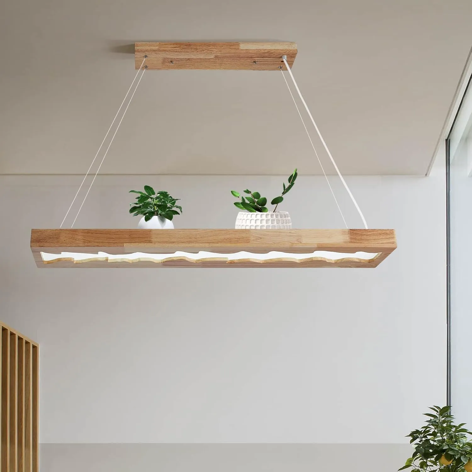 Bild von Minifair dimmbare LED-Hängeleuchte aus Holz für Esstische, höhenverstellbar, 40 Watt, 100 cm