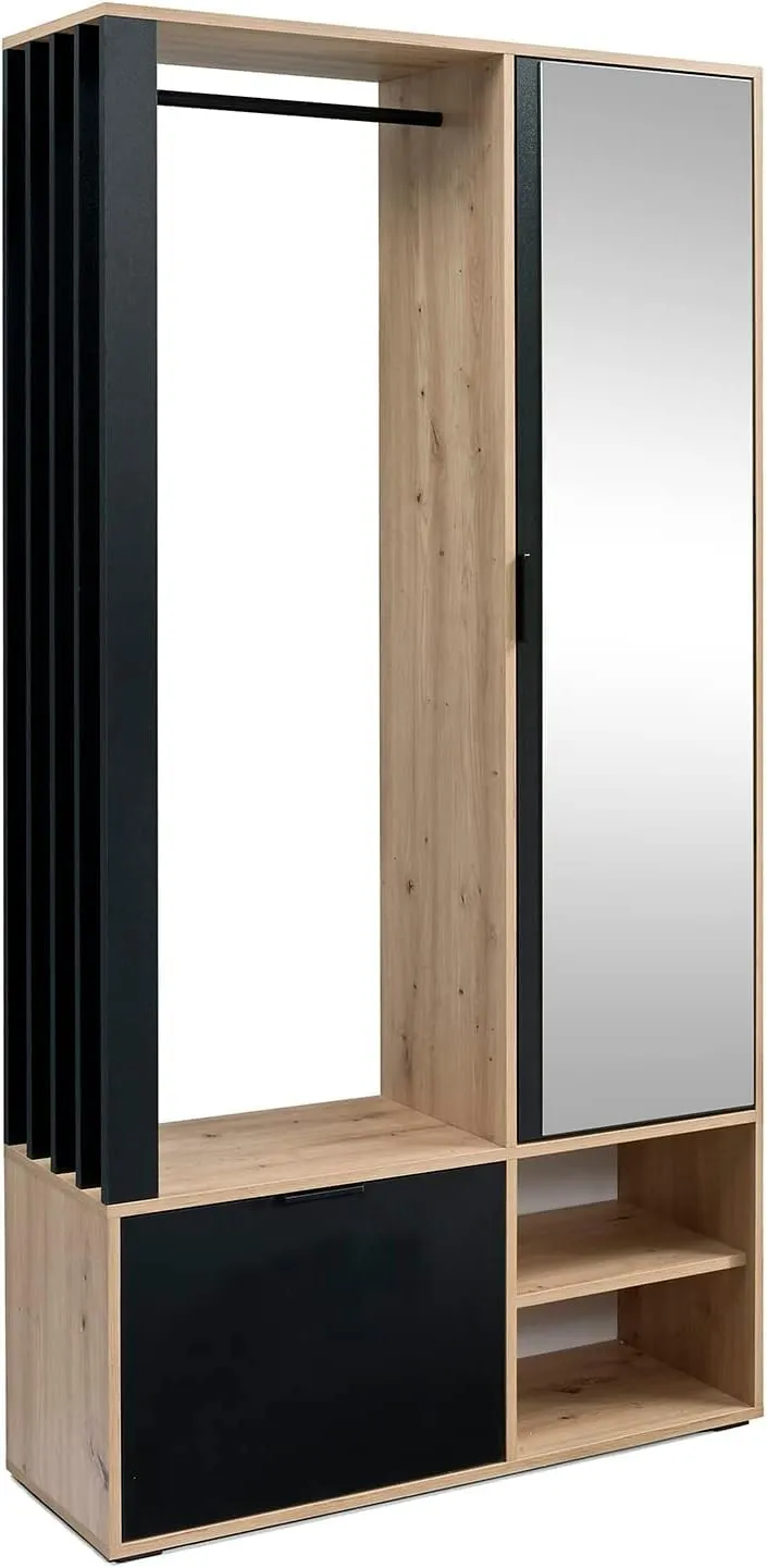 Bild von MINIO Garderobe Set Milo mit 100 cm Breite, Spiegel, Ablage und Schuhschrank in Artisan Eiche und Schwarz