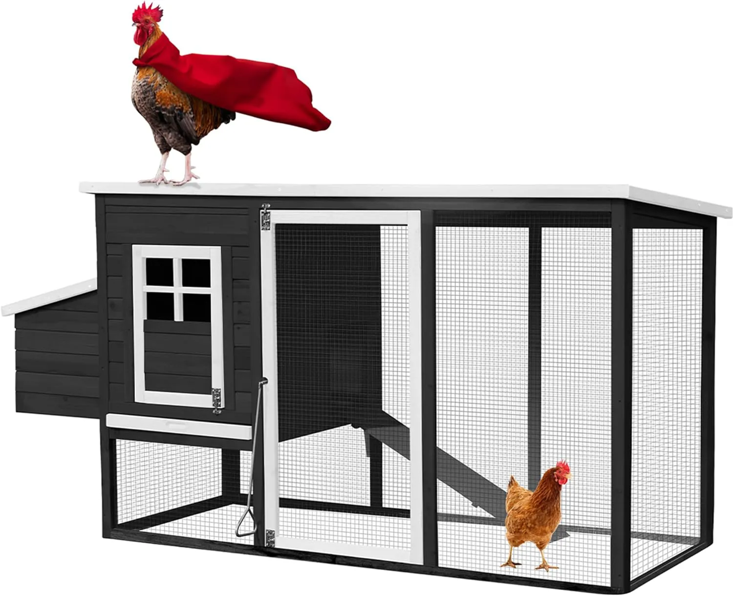 Bild von Miweba MyAnimal Hühnerstall MH-04 für bis zu 4 Hühner mit Nistkasten und Freilaufgehege, winterfest, aus Kiefernholz, grau