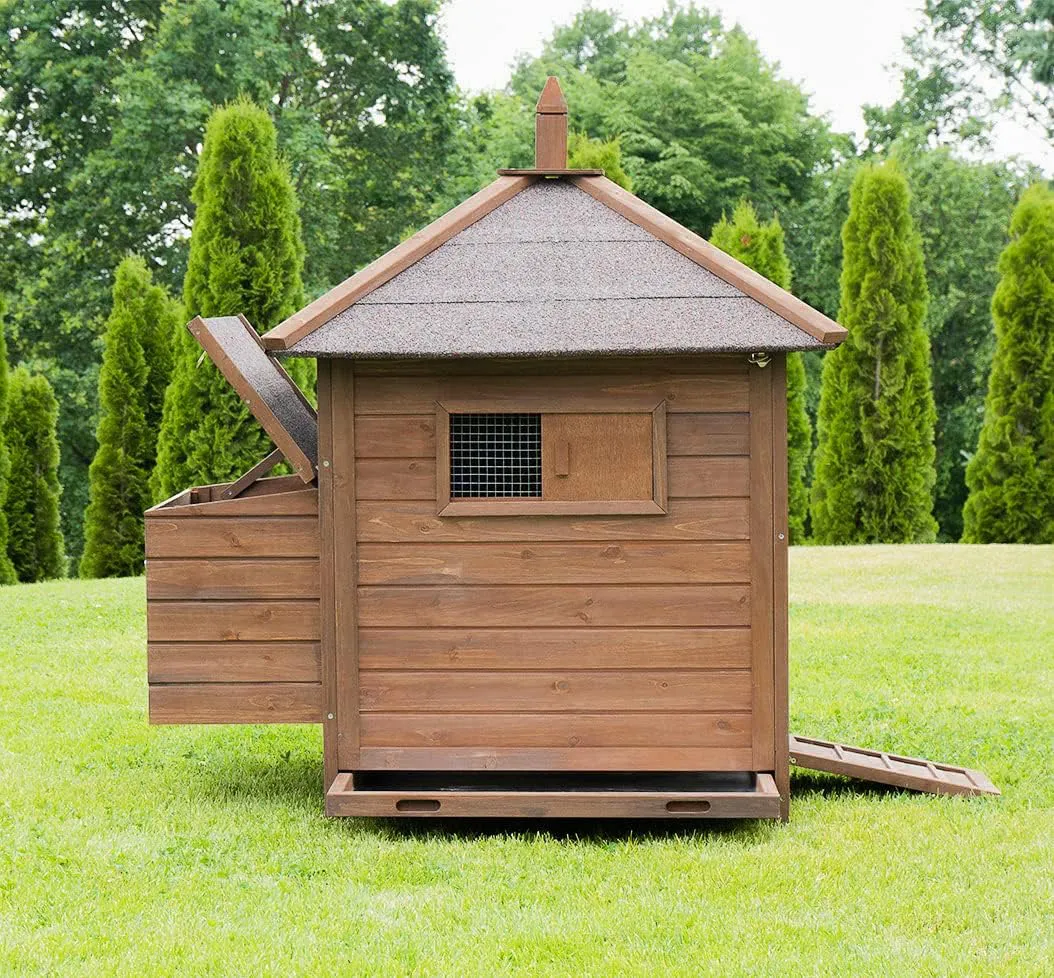 Bild von Miweba MyAnimal Hühnerstall MH-11 für bis zu 3 Hühner, winterfest, mit separatem Nistkasten und 2 Sitzstangen aus Kiefernholz, dunkelbraun