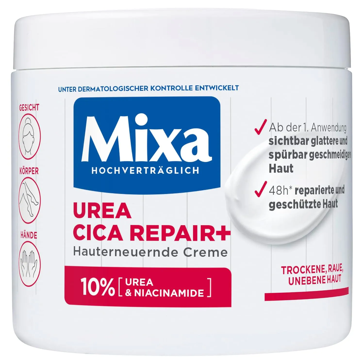 Bild von Mixa Urea Cica Repair Creme mit Niacinamide für trockene und raue Haut, 400 ml