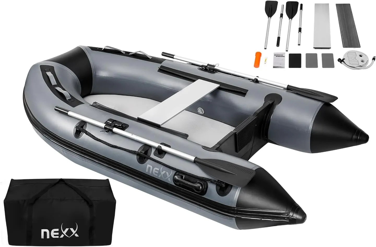Bild von MK-Angelsport NEXX Schlauchboot mit 260 cm, Luftboden, zwei Sitzbänken und zwei Paddeln in hellgrau