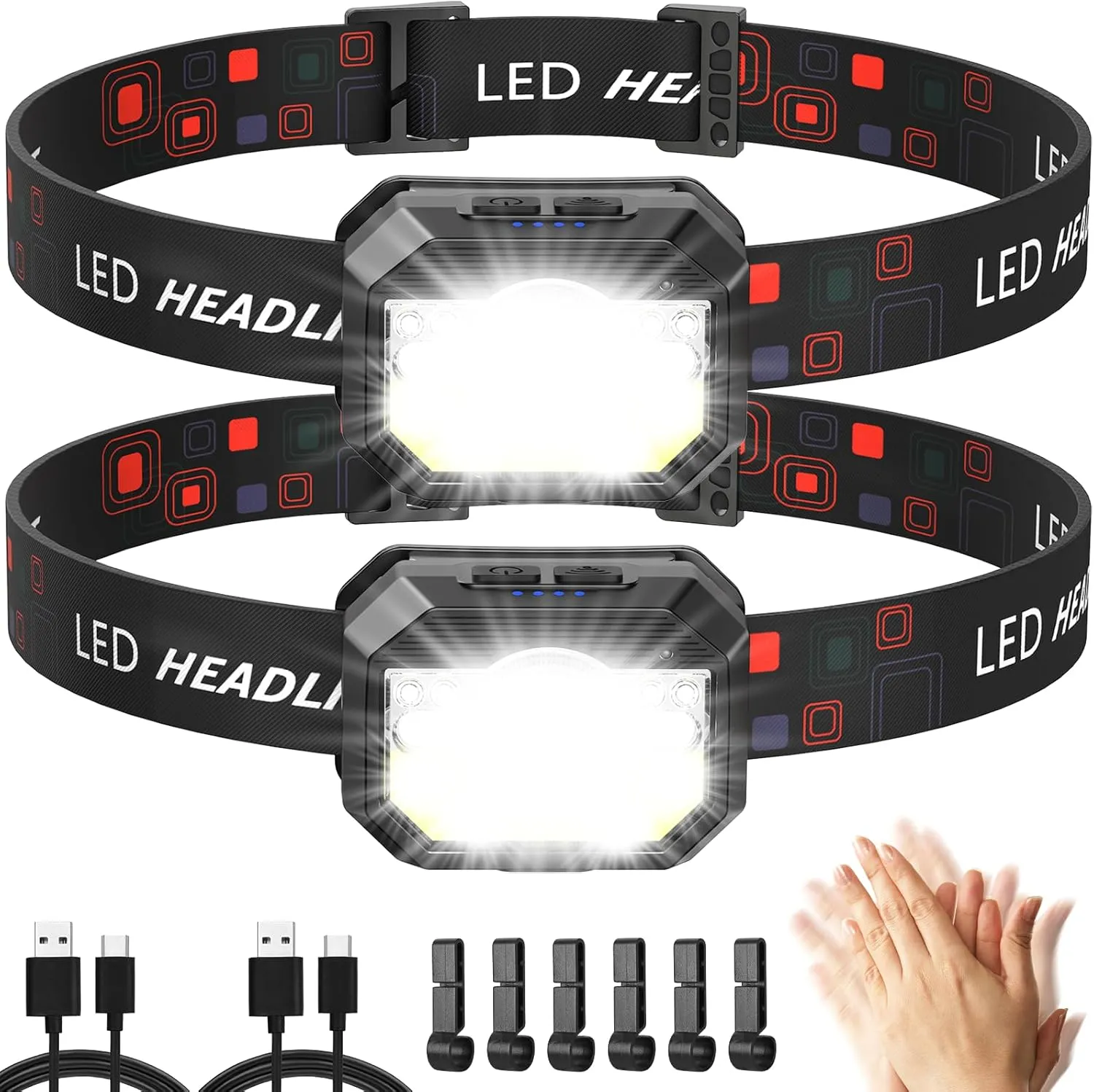 Bild von MLIAIMCE LED Stirnlampe im 2er Set mit 2000 Lumen, 18 Modi und wasserdichtem Design, ideal für Joggen, Wandern, Camping und Radfahren