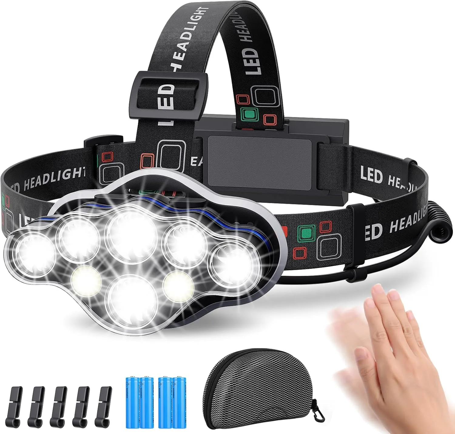 Bild von MLIAIMCE Stirnlampe mit 18000 Lumen und 8 LED, wiederaufladbar, IPX4 wasserdicht, ideal für Outdoor-Aktivitäten