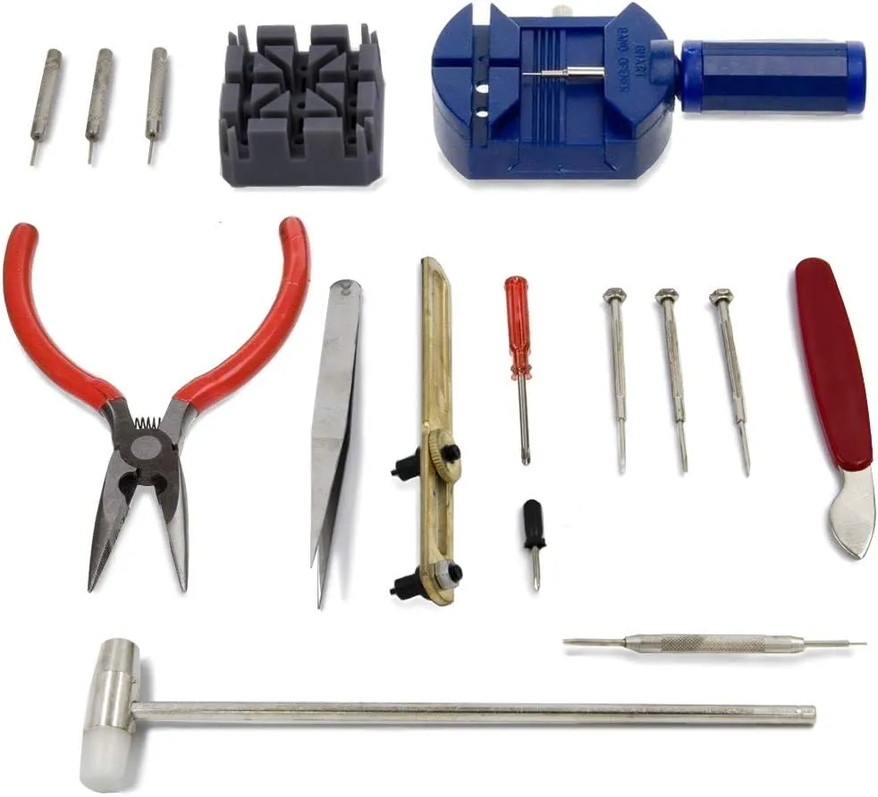 Bild von MMOBIEL 16-teiliges Uhrenmacher Reparaturset mit Armband Pin Link Entferner und Gehäuseöffner