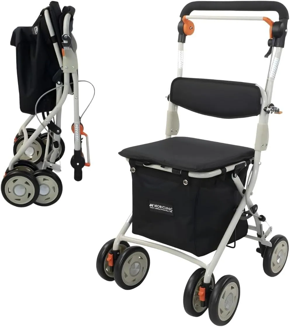 Bild von Mobiclinic Coliseo Rollator mit Einkaufstasche und Sitz, faltbar, leicht, stabil und schwarz