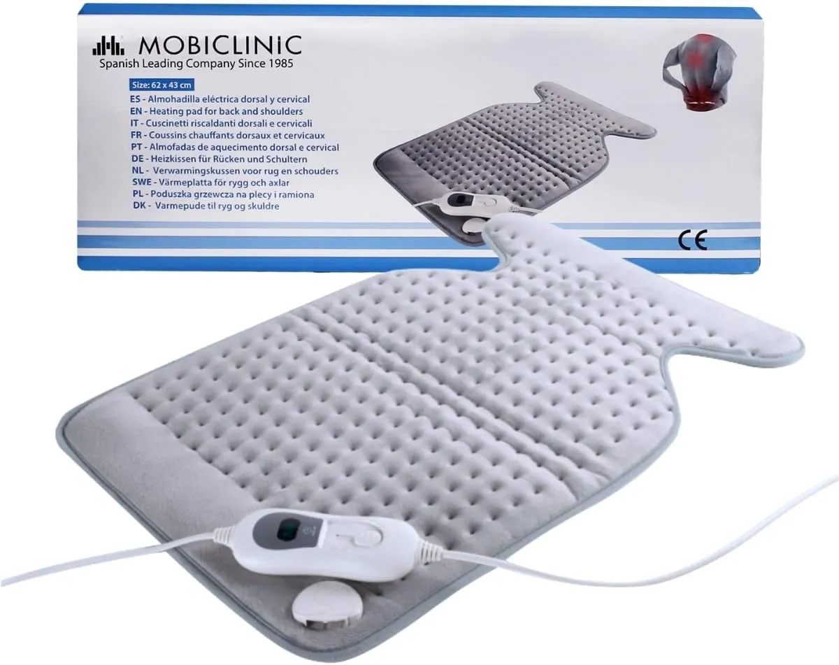 Bild von Mobiclinic Heizkissen für Rücken Schulter Nacken mit 3 Temperaturstufen und niedrigem Verbrauch in Grau, Größe 62x43 cm
