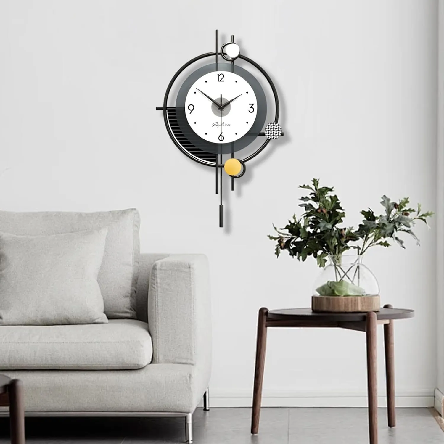 Bild von Moderne Minimalist Wanduhr im nordischen Stil mit Pendel und kreativem Art Deco Design, 38 x 58 cm