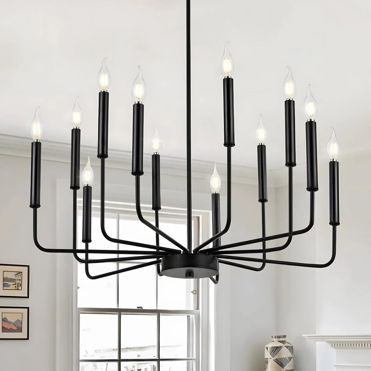 Bild von Moderne schwarze 12-Licht Kronleuchter aus Metall für Küche, Esszimmer, Wohnzimmer und Treppe, E14 Fassung, Glühbirnen nicht enthalten
