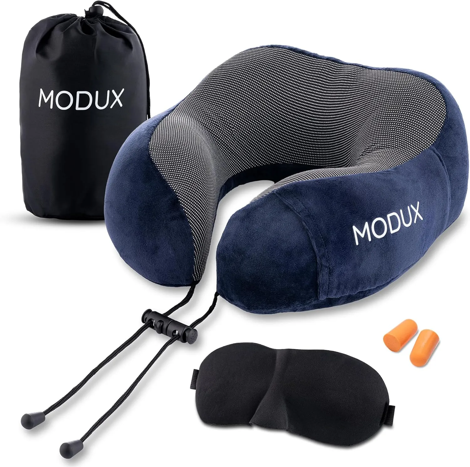 Bild von Modux Nackenkissen für Reisen mit Memory Foam, Schlafmaske, Ohrstöpseln und Aufbewahrungstasche