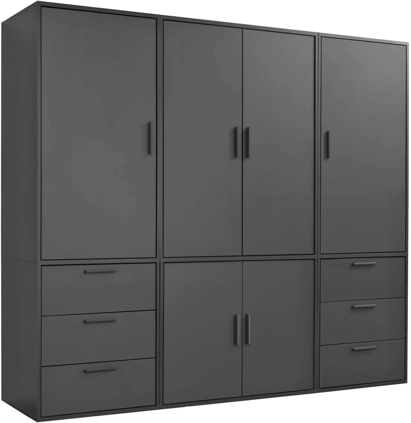 Bild von mokebo großer Kleiderschrank 'Der Grenzenlose' in Schwarz mit 6 Türen und 6 Schubladen, modular und kombinierbar, Maße 210x187x58 cm