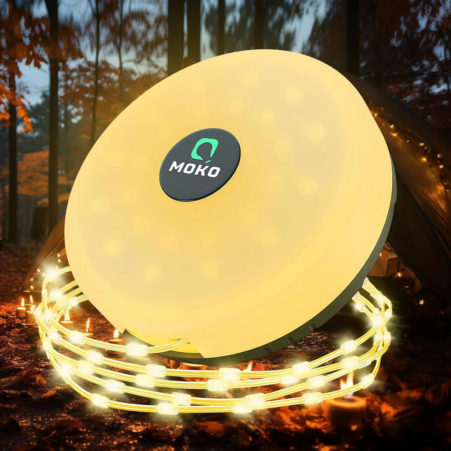 Bild von MoKo 10 Meter aufrollbare LED Camping Lichterkette mit 8 Beleuchtungsmodi und wasserdichter Taschenlampe für Zelt und Hofdekoration