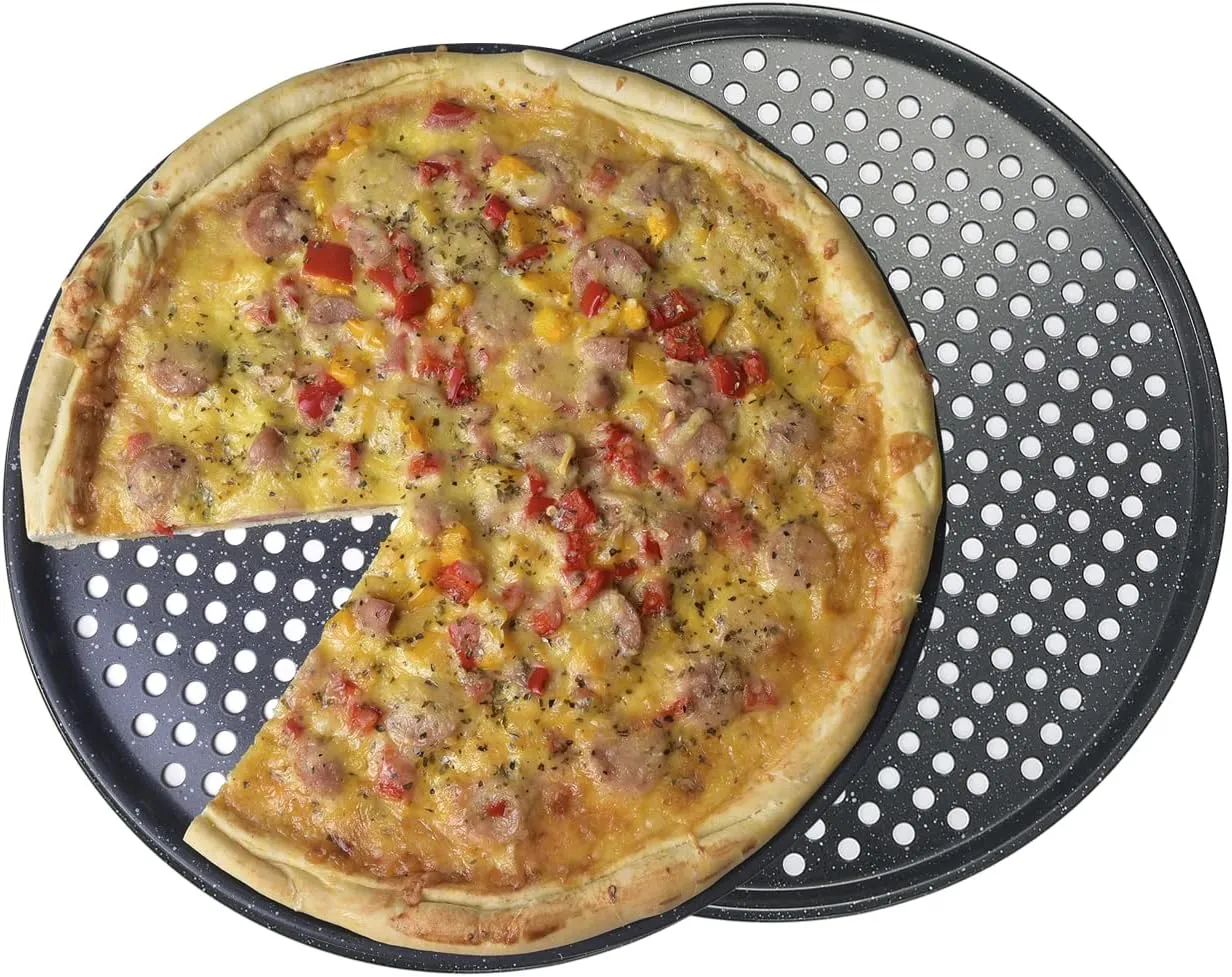 Bild von Monfish Pizzablech Set mit 2 perforierten, antihaftbeschichteten Pfannen aus Karbonstahl, 36 cm rund
