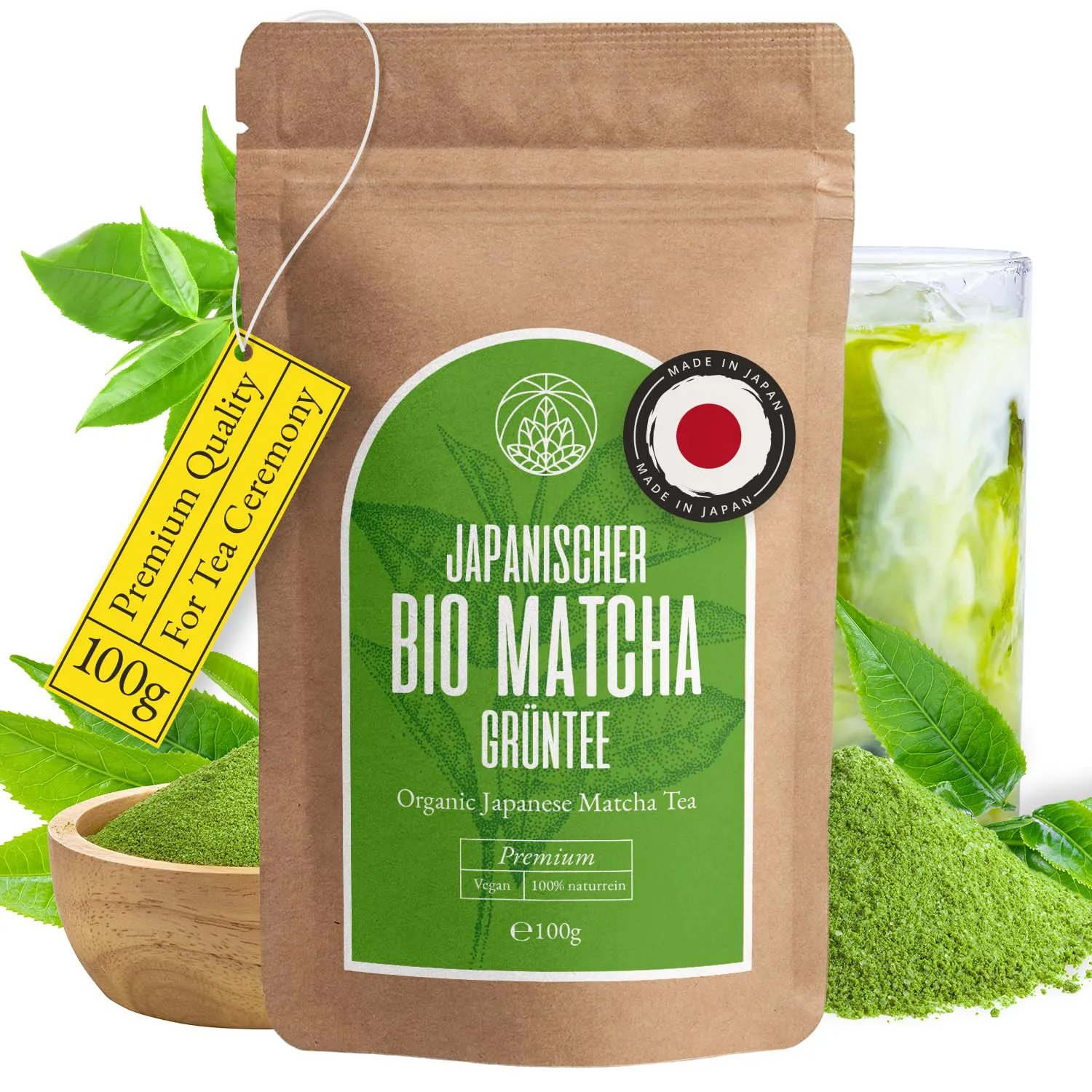 Bild von Monte Nativo Bio Matcha Pulver 100g in Premium Qualität, vegan und fein gemahlen, ideal für Matcha Latte und Tee