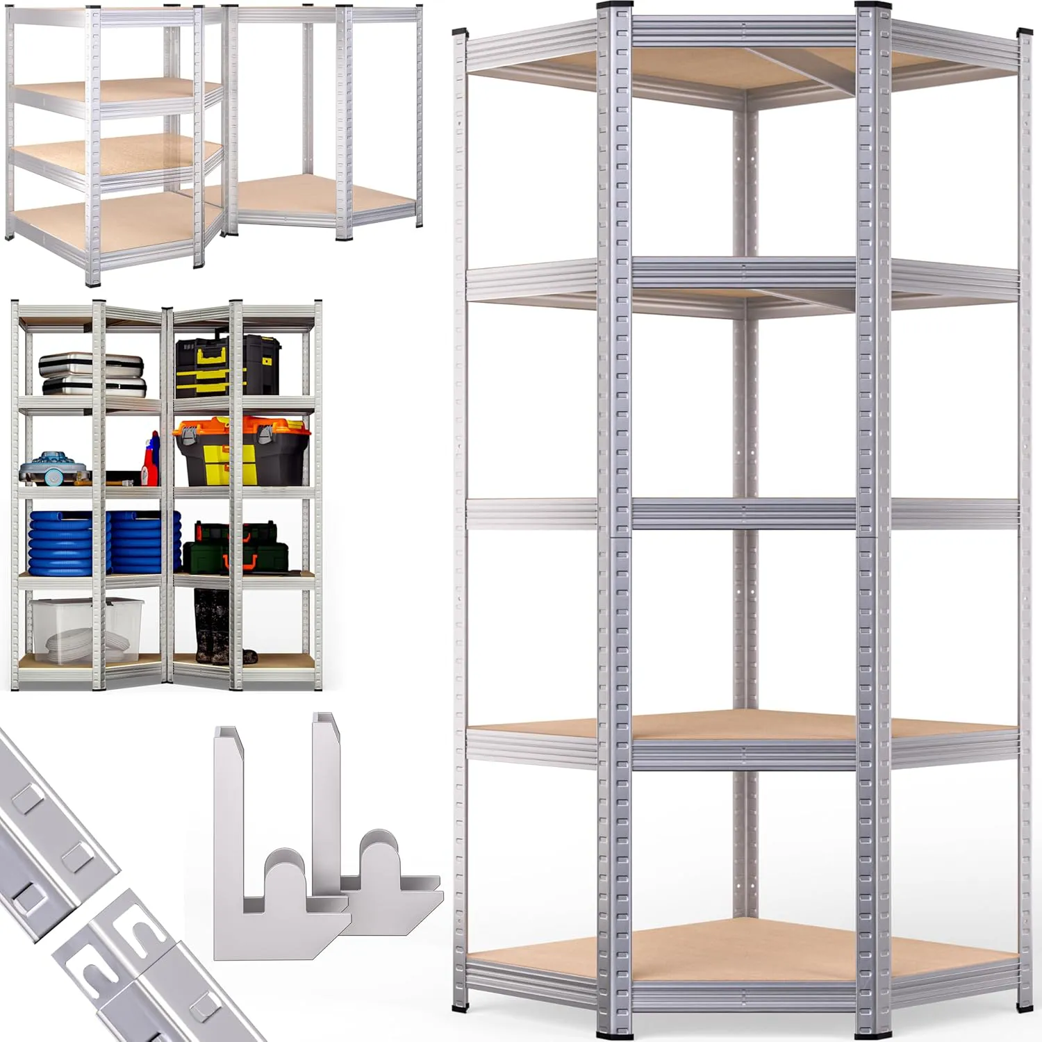 Bild von Monzana Eckregal mit 180x70x40 cm und einer Tragkraft von 875 kg, ausgestattet mit 5 MDF-Platten