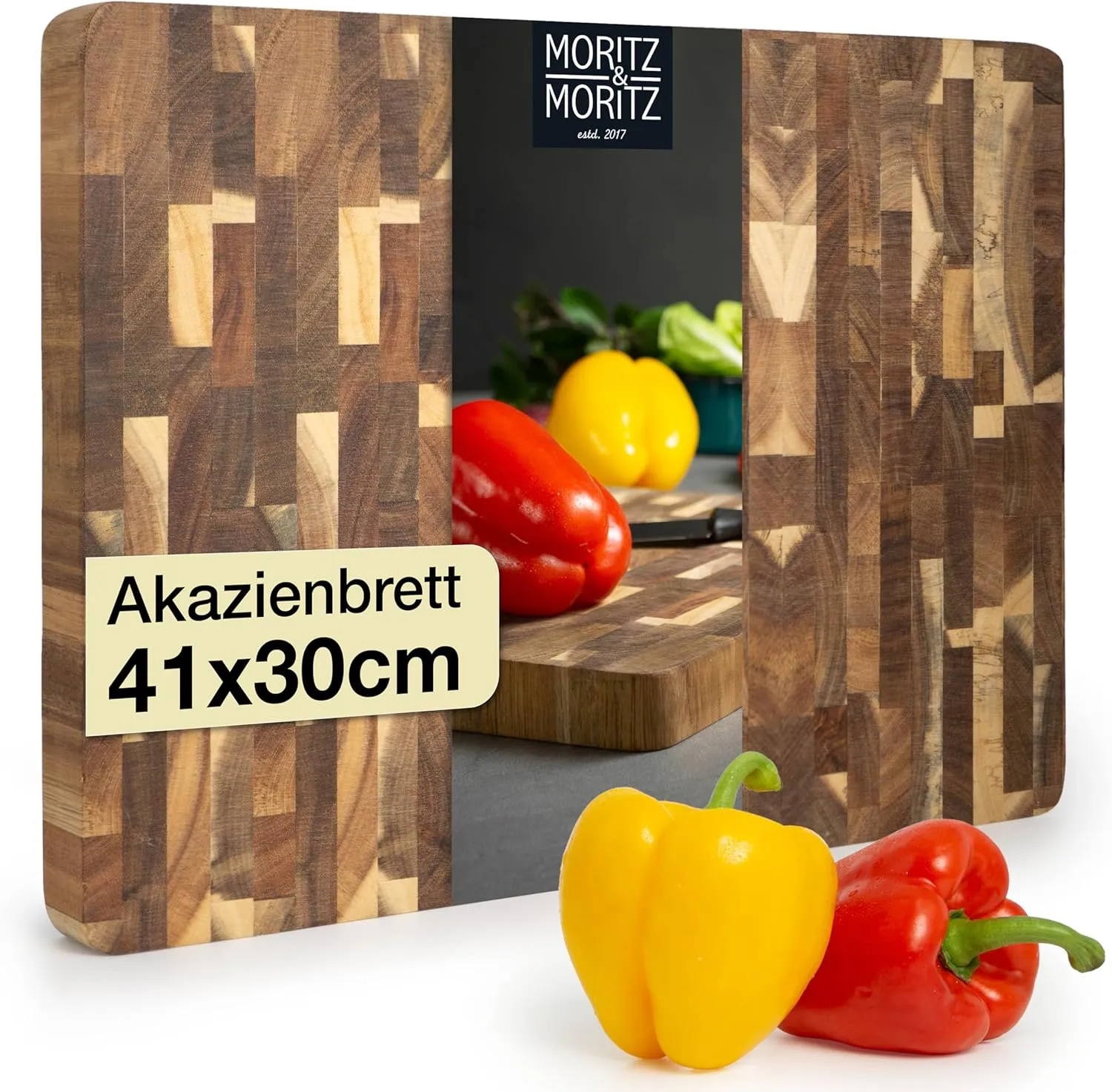 Bild von Moritz & Moritz großes Schneidebrett aus antibakteriellem Akazienholz, 41 x 30 x 3 cm