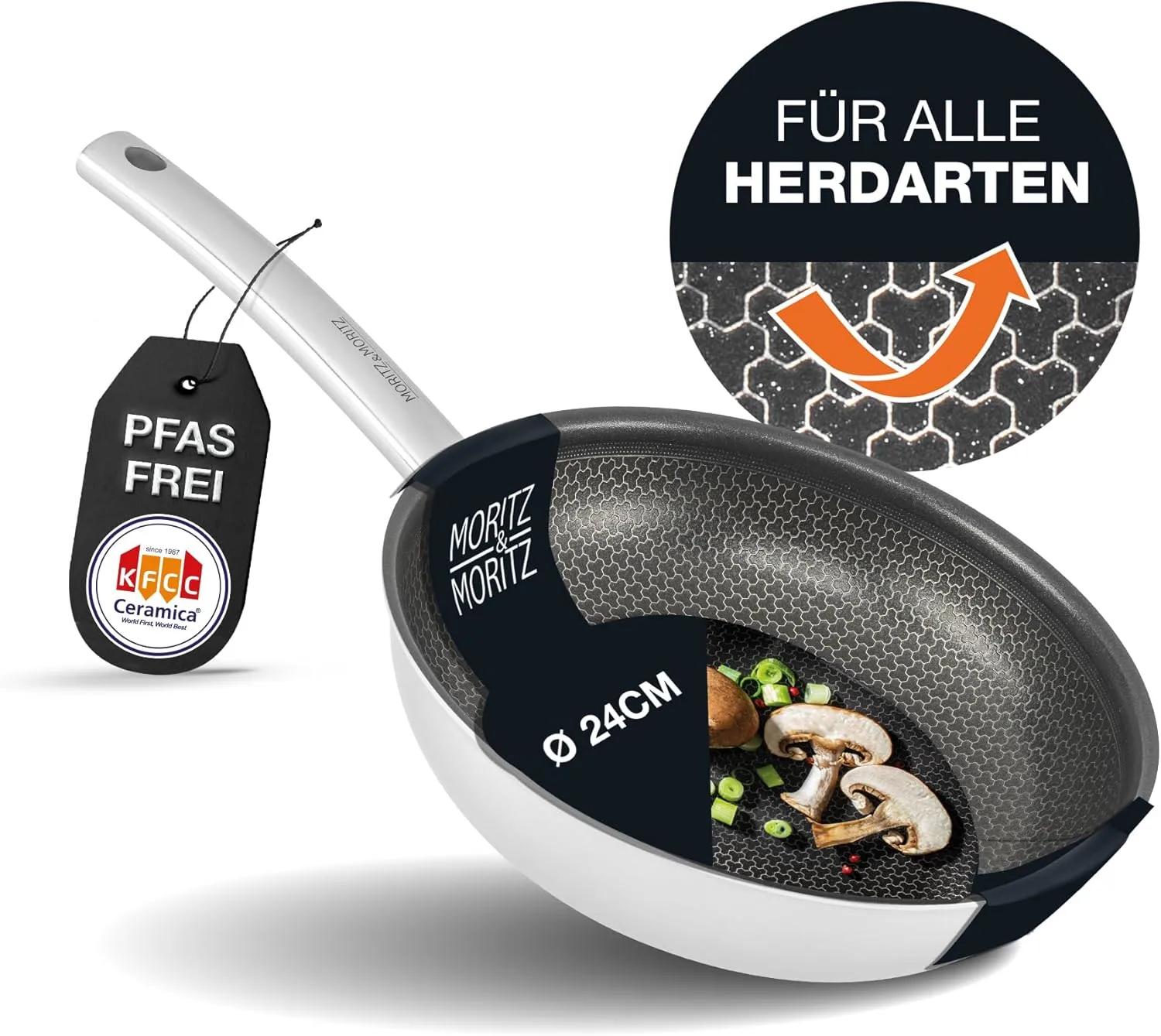 Bild von Moritz und Moritz Edelstahlpfanne mit Wabenstruktur 24 cm und moderner Keramikbeschichtung für alle Herdarten geeignet