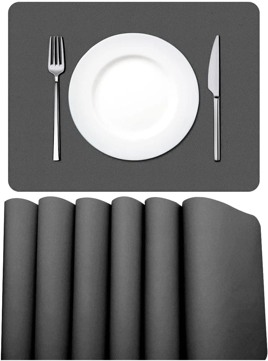Bild von MORROLS 6er Set abwaschbare Tischsets in Lederoptik, 42x30 cm, dunkelgrau