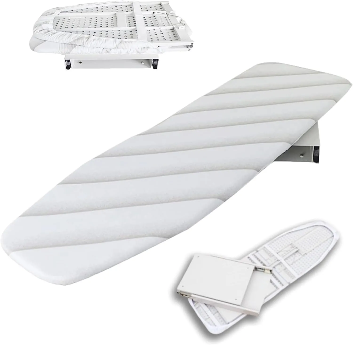 Bild von Mosegor ausziehbares und klappbares Bügelbrett mit hitzebeständiger Abdeckung, 180 Grad drehbar, platzsparend und robust, Maße 95 x 30 x 9 cm, in Weiß