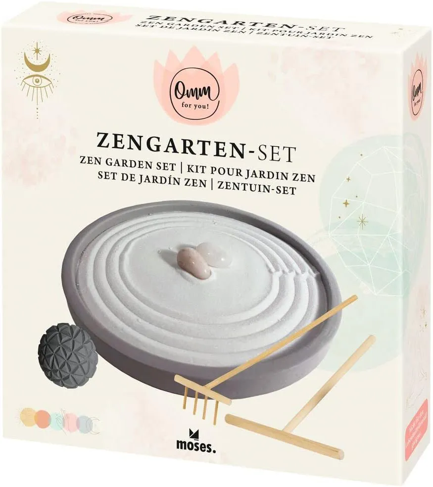 Bild von moses Zengarten-Set Omm for you mit Schale, Reliefkugel, Harke, Sandschieber, Sand und Deko-Steinen für Meditation und Entspannung