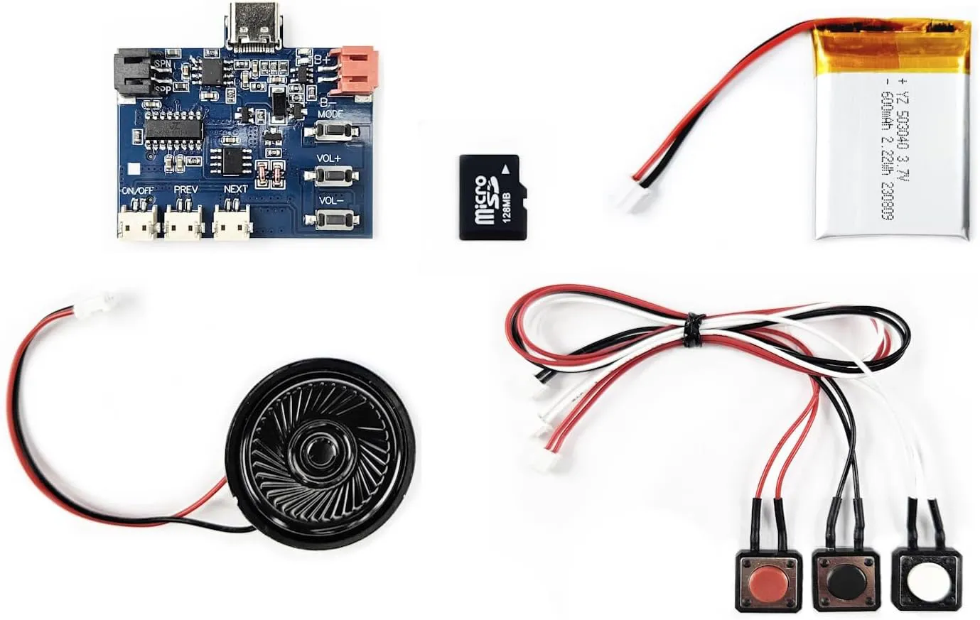 Bild von MP3 Soundmodul mit 128 MB Speicher und 3 Wiedergabeoptionen, wiederaufladbar und mit 3 Tasten