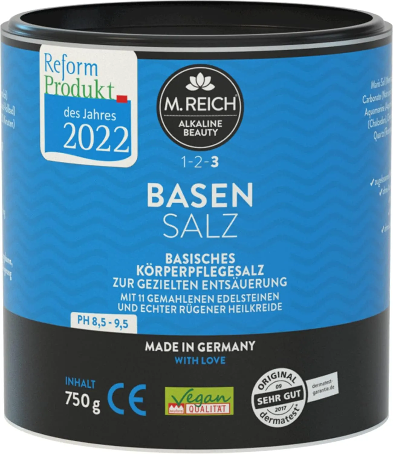 Bild von M.Reich Basensalz 750 g für gezielte Entsäuerung mit Rügener Heilerde und Edelsteinpulver, ideal für Fuß- und Vollbäder
