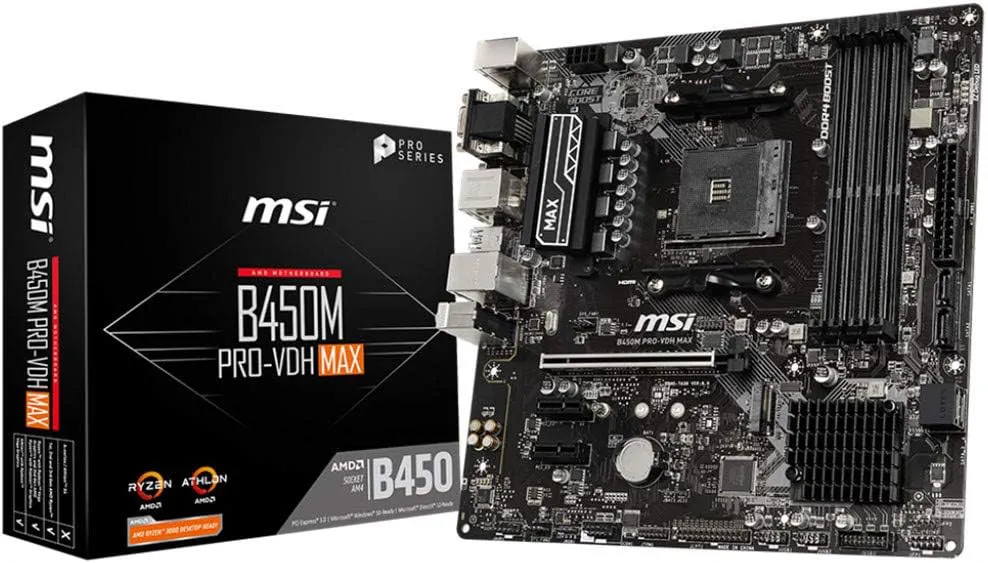 Bild von MSI B450M PRO-VDH MAX Micro-ATX Motherboard für AMD AM4 mit DDR4, M.2 und USB 3.2 Gen 2