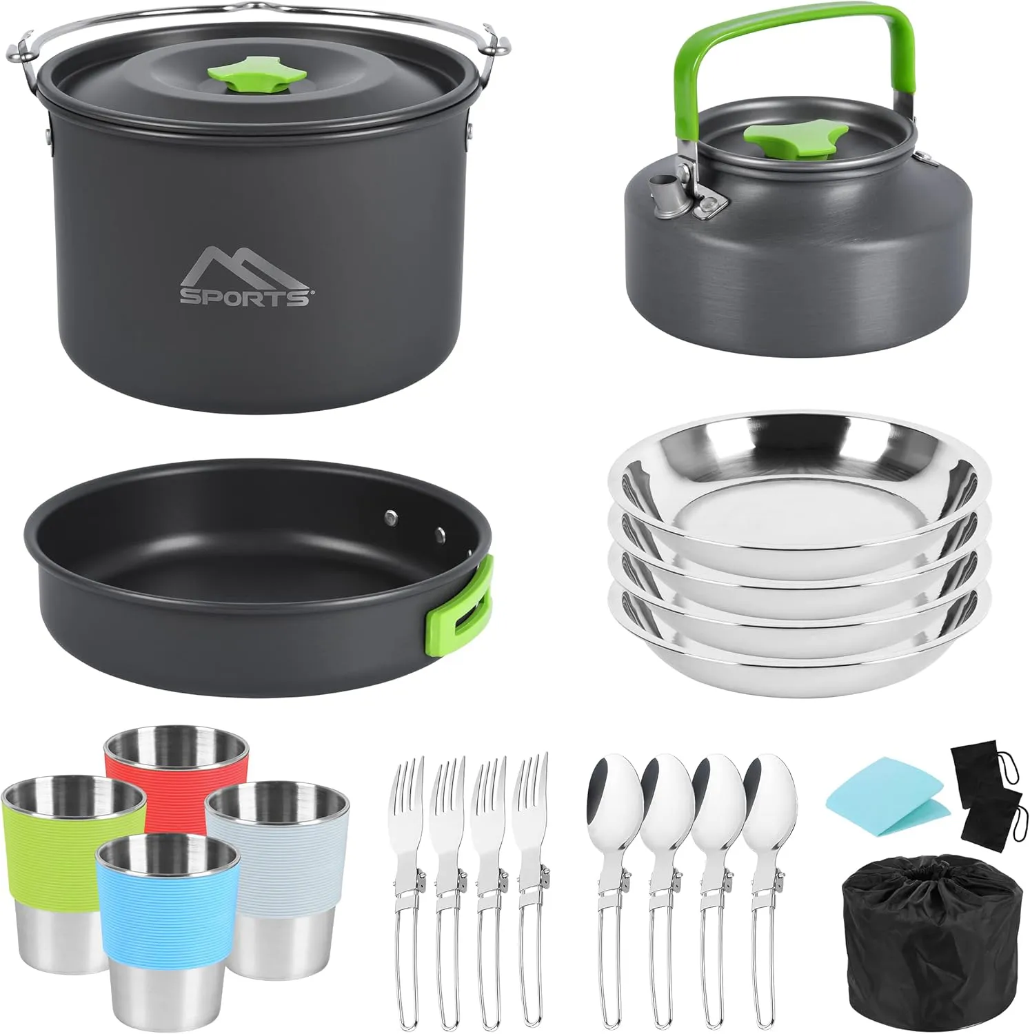 Bild von MSPORTS Premium Camping Kochset aus Aluminium für 2 bis 5 Personen