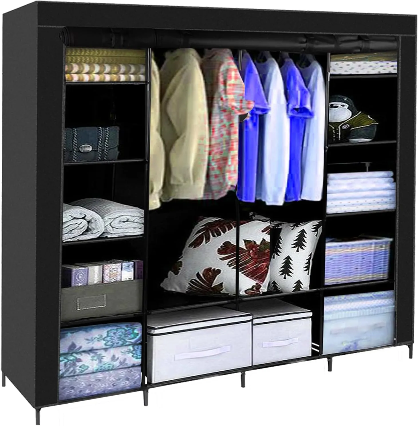 Bild von MT MALATEC Kleiderschrank mit 170x170 cm, stabiler Konstruktion, 2 Kleiderstangen und 14 Fächern in Schwarz, Artikelnummer 23740