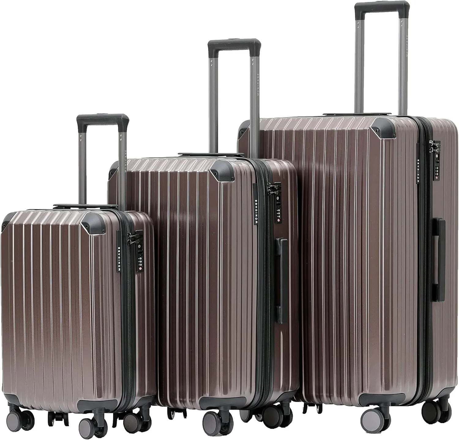 Bild von Münicase 3er Kofferset in Coffee mit 76 cm, 65 cm und 55 cm Hartschalenkoffern, TSA-Schloss, Dehnungsfuge und Teleskopgriff
