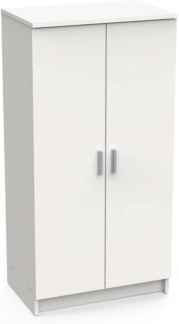 Bild von Multifunktions-Kleiderschrank in Weiß mit zwei Türen und sechs Einlegeböden, Maße 55 x 108 x 36 cm