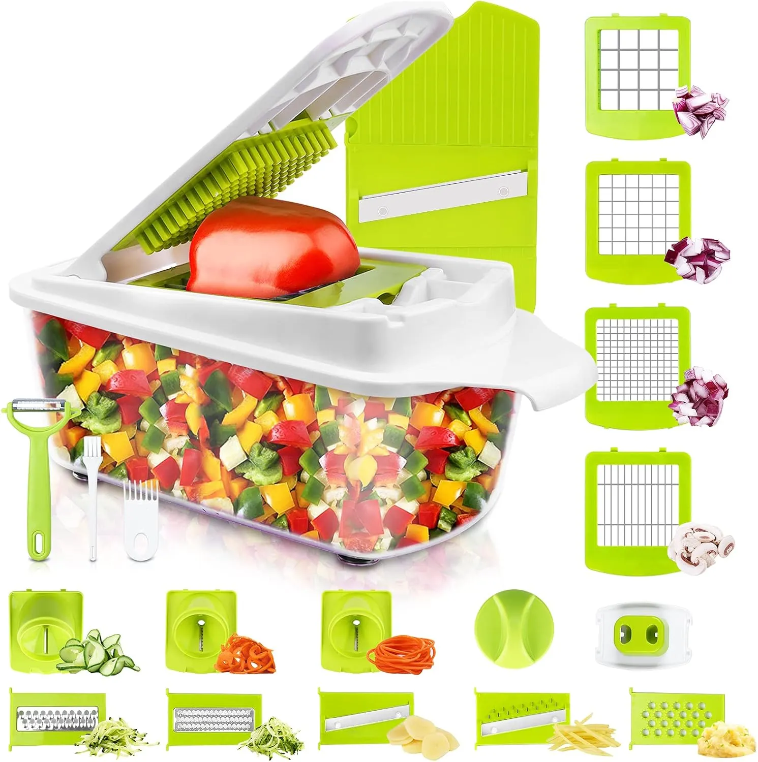 Bild von Multifunktions-Mandoline mit 23 Teilen für manuelles Schneiden von Gemüse wie Tomaten, Kartoffeln, Karotten und Zwiebeln