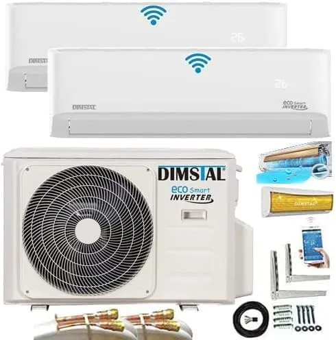 Bild von MultiSplit Klimaanlage mit 2 Innengeräten, 5m QC Leitungen, 12000 BTU, WiFi Steuerung und Wandhalterung