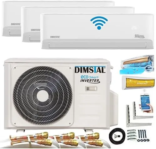 Bild von MultiSplit Klimaanlage mit 3 Innengeräten und Heizung, 4 Meter QuickConnect, 3x 3,5 kW, WiFi Steuerung und Selbstreinigung