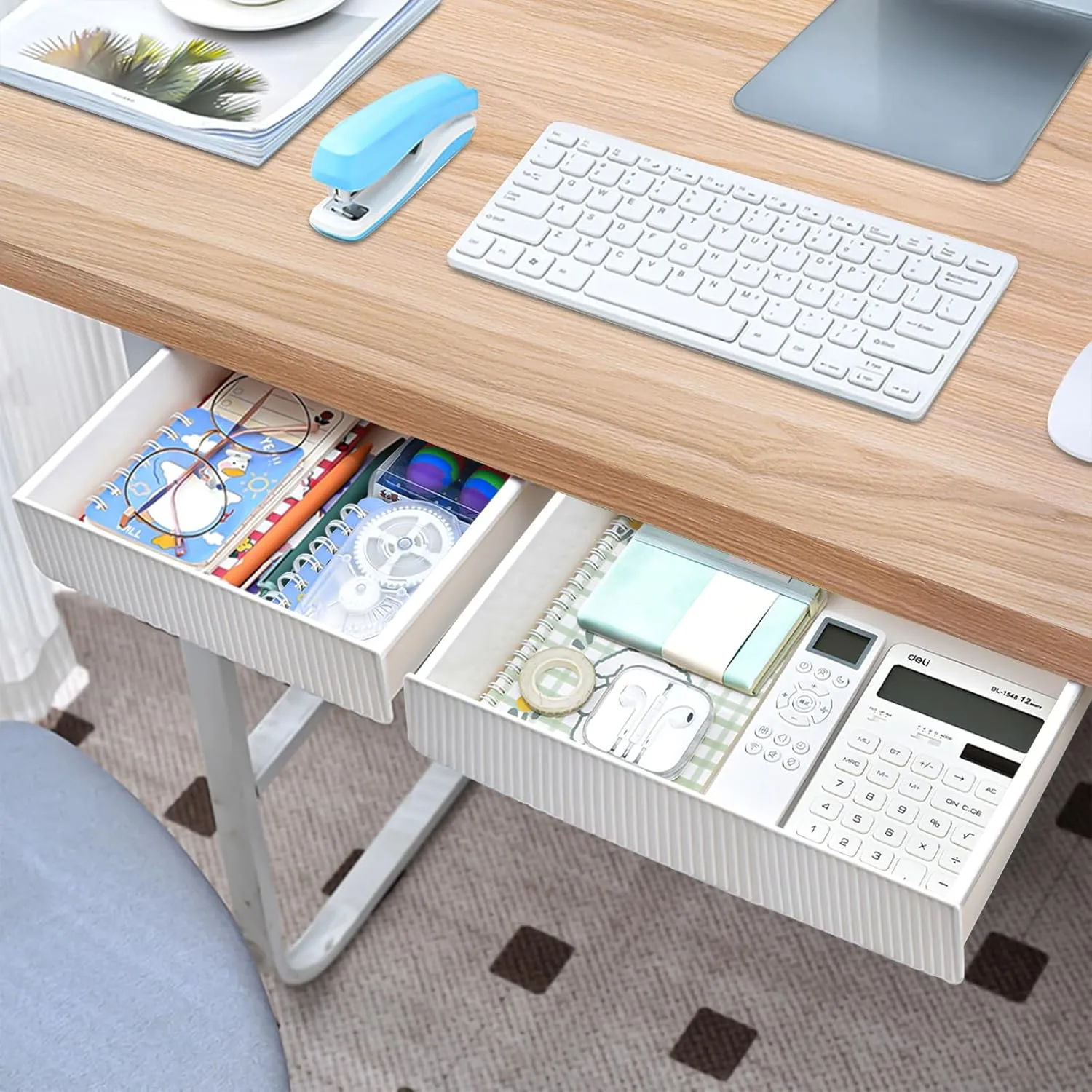 Bild von MUOIVG Schubladen Organizer Set mit 2 selbstklebenden Aufbewahrungsboxen für Schreibtisch und Schminktisch