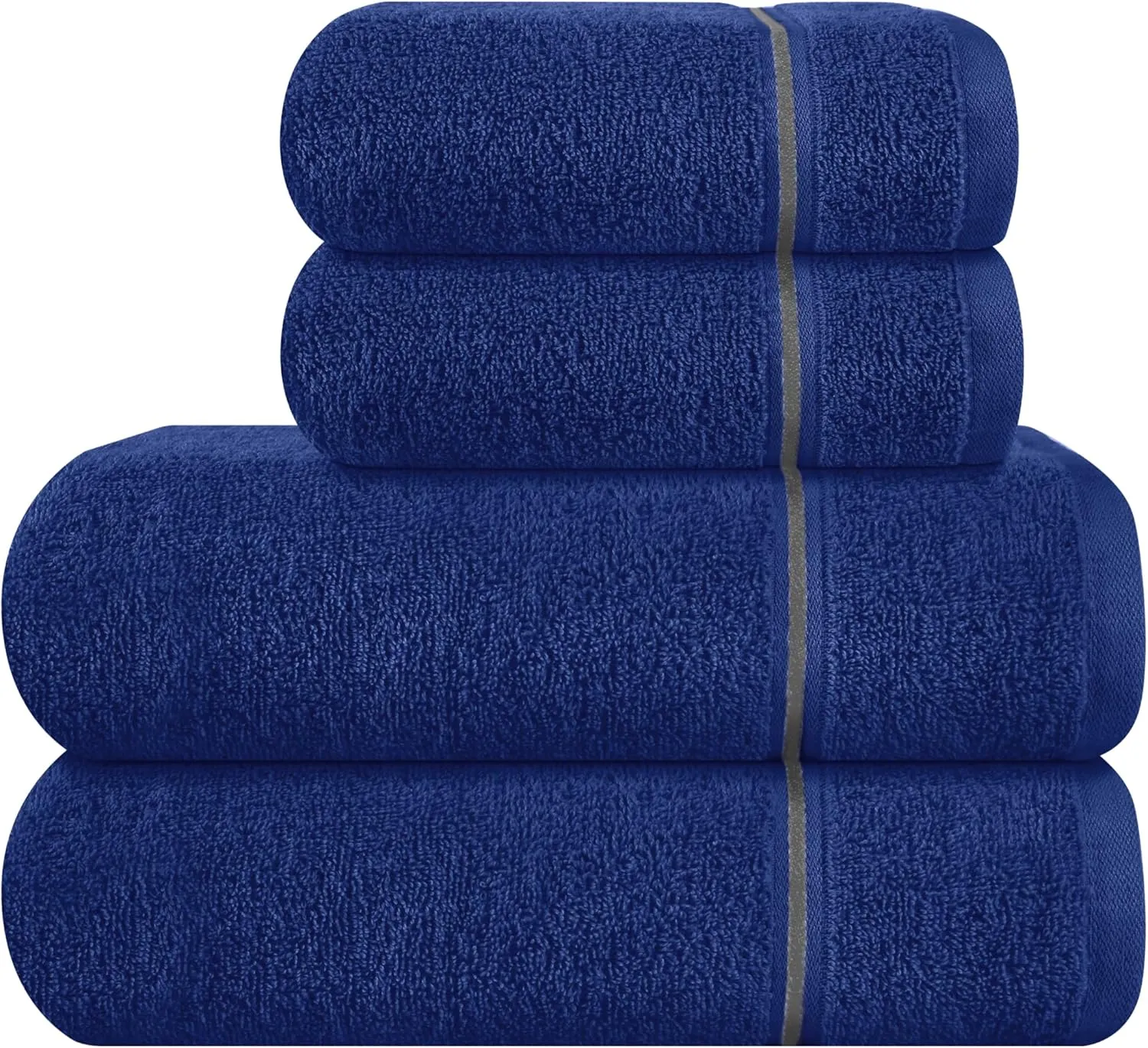 Bild von MyOwn 4er-Pack Handtuch-Set aus Baumwolle in Marineblau mit 2 Badetüchern und 2 Handtüchern für den täglichen Gebrauch
