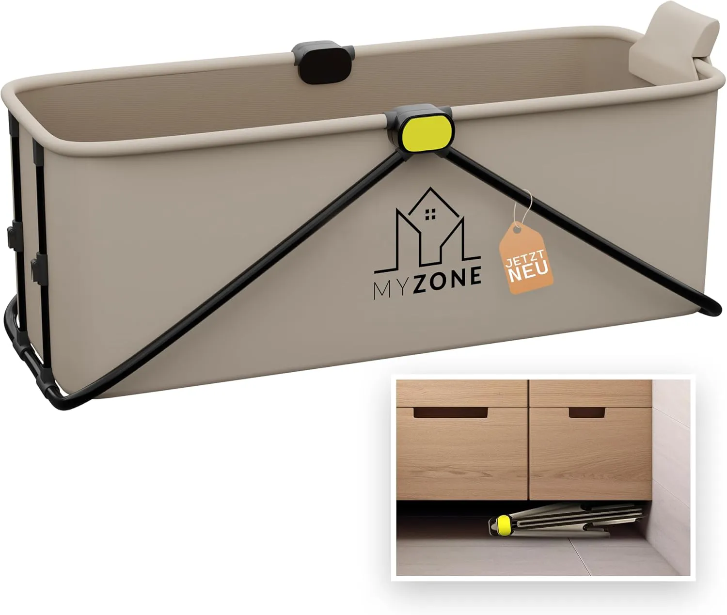 Bild von MyZone faltbare Badewanne in Grau, 150 x 60 x 50 cm, klappbar und mobil, ideal für Dusche und Outdoor-Einsatz