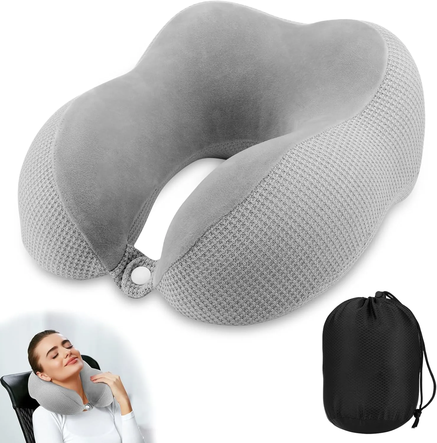 Bild von Nackenkissen aus Memory Foam mit Tasche für Reisen im Flugzeug, Auto oder Büro