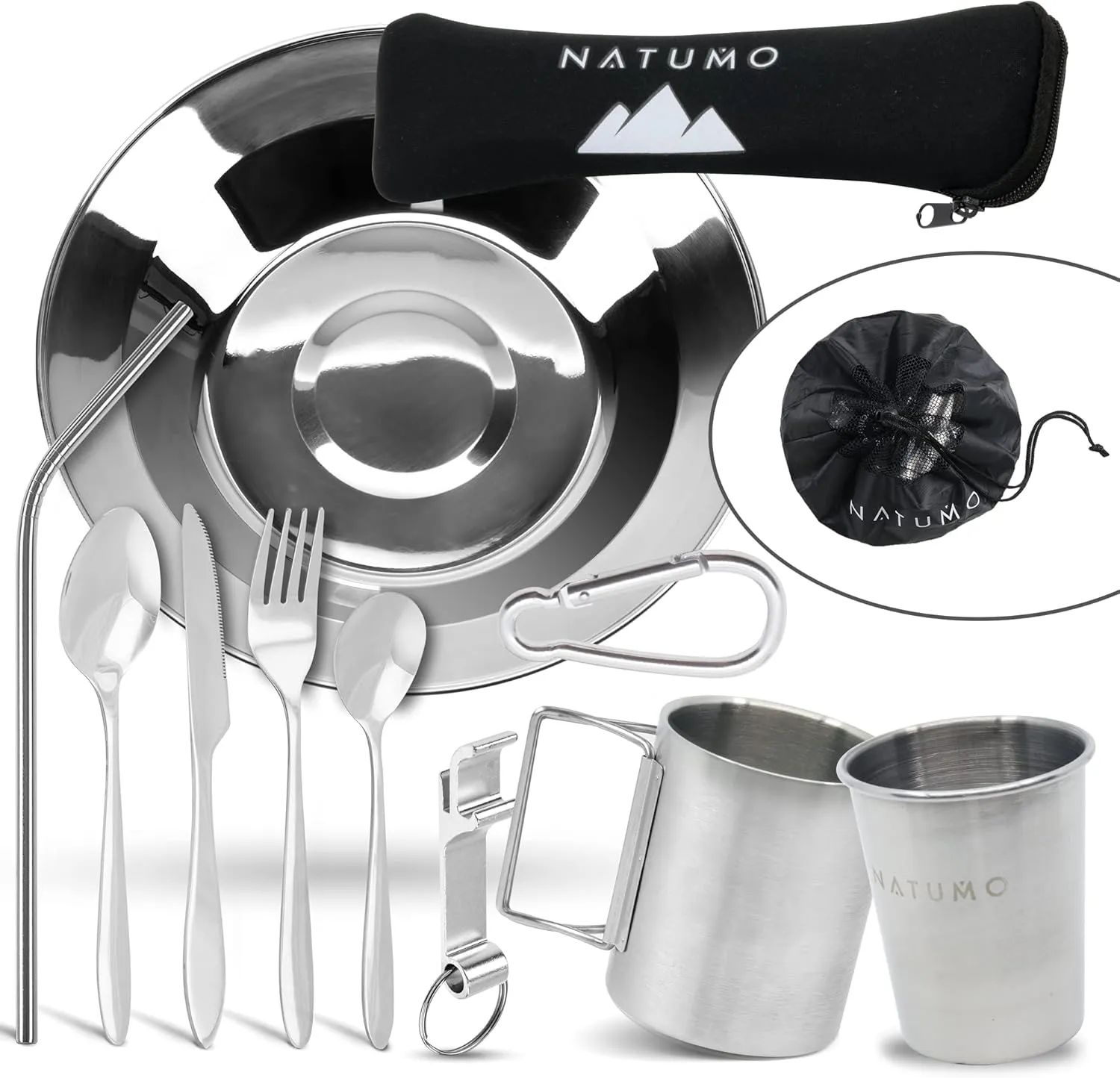 Bild von NATUMO Outdoor Camping Besteck und Geschirr Set für eine Person, 10-teilig aus rostfreiem Edelstahl