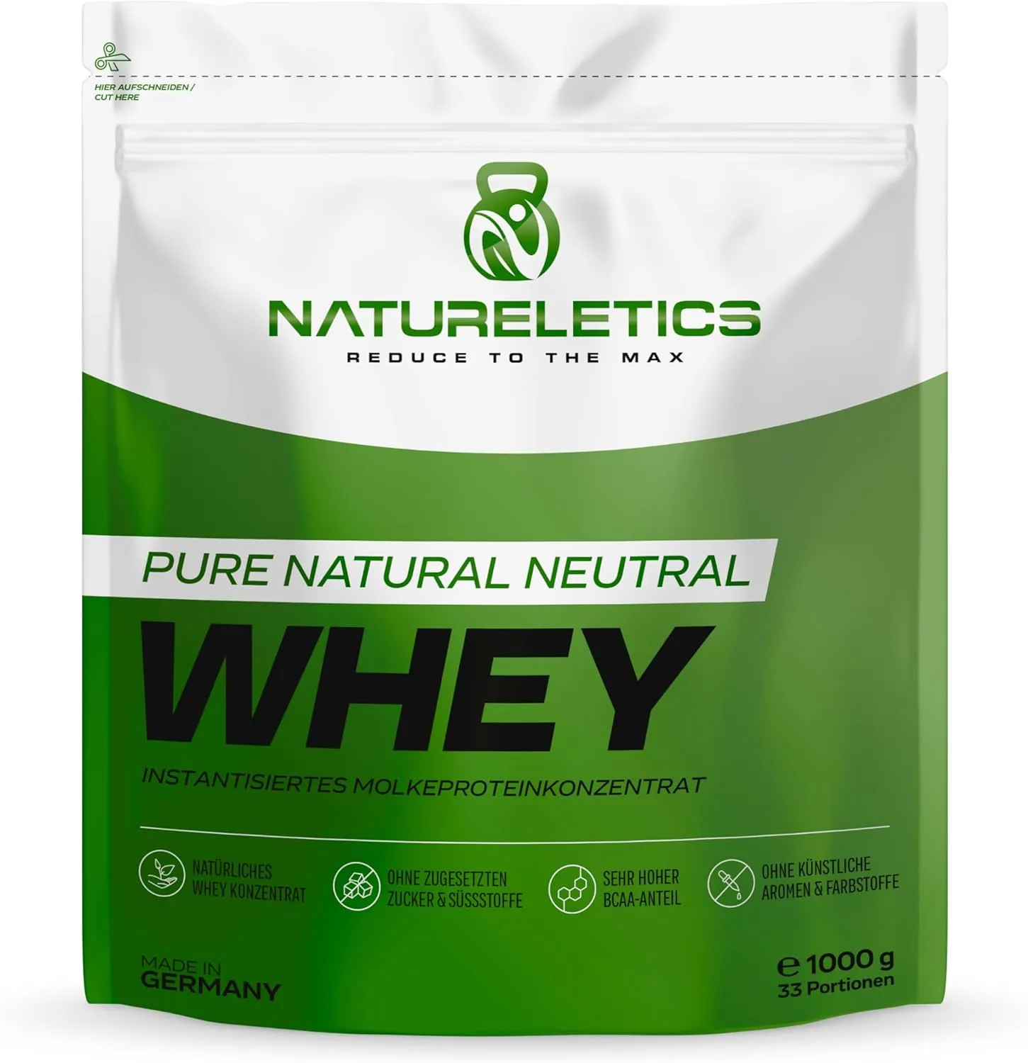 Bild von NATURELETICS 1 kg Premium Whey Protein ohne Süßstoffe und Zucker, geschmacksneutral, mit 22% BCAA Anteil