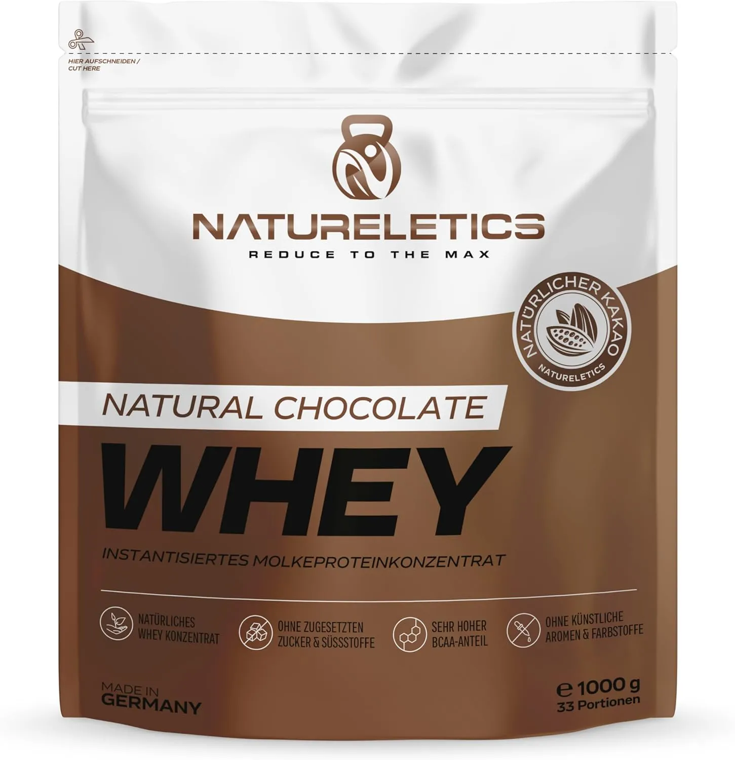 Bild von Natureletics Schoko Whey Protein 1 kg ohne Zuckerzusatz mit hohem BCAA Anteil aus Deutschland