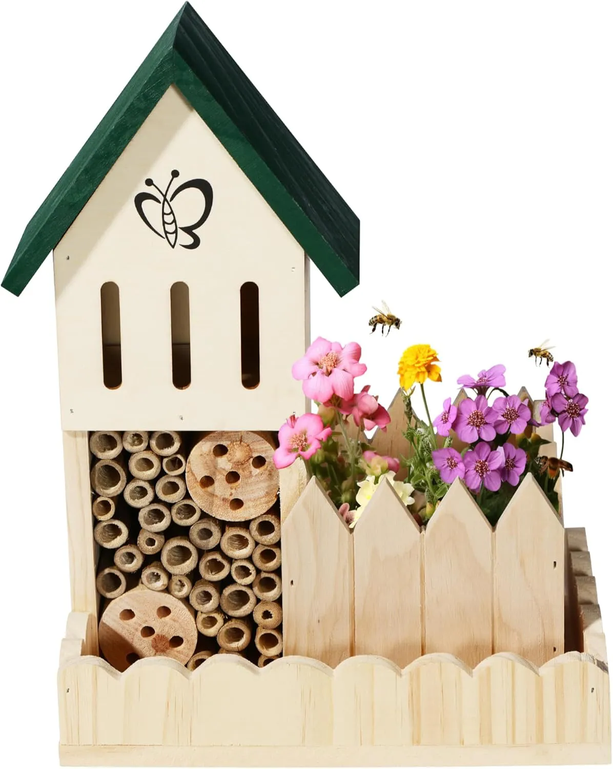 Bild von Navaris Insektenhotel mit Pflanztopf aus Kiefernholz und Bambus, wetterfest, für Bienen und Hummeln