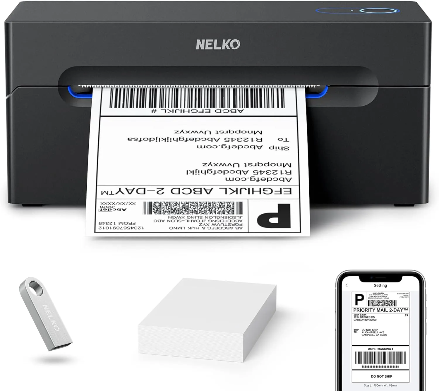 Bild von Nelko Bluetooth Etikettendrucker für 4x6 Versandetiketten, kompatibel mit Android, iOS, Windows und Mac, ideal für Shopify, Zalando, eBay, Amazon und UPS