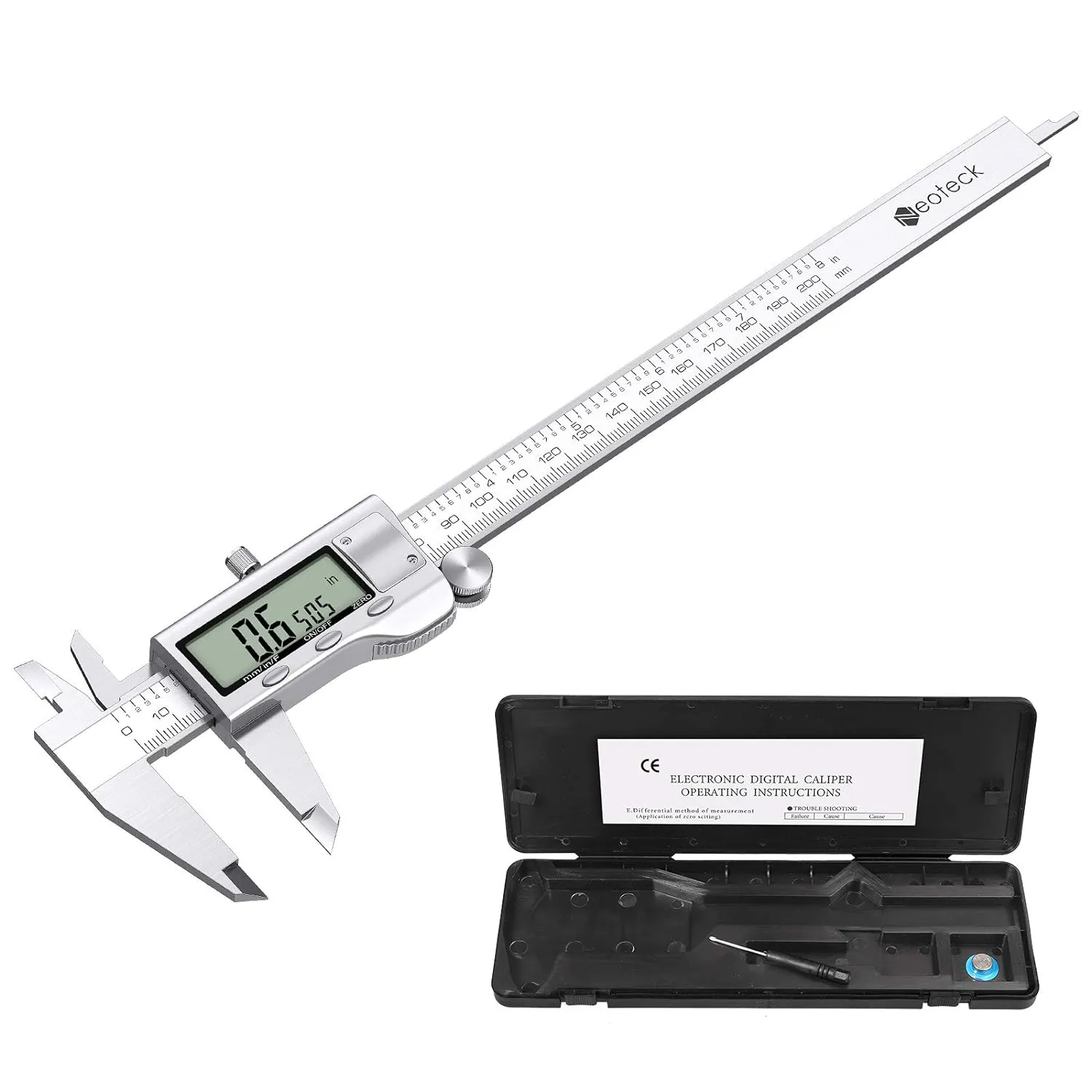Bild von Neoteck Digitaler Messschieber aus Edelstahl mit 200 mm Länge und elektronischer Konvertierung für Zoll und metrische Maße